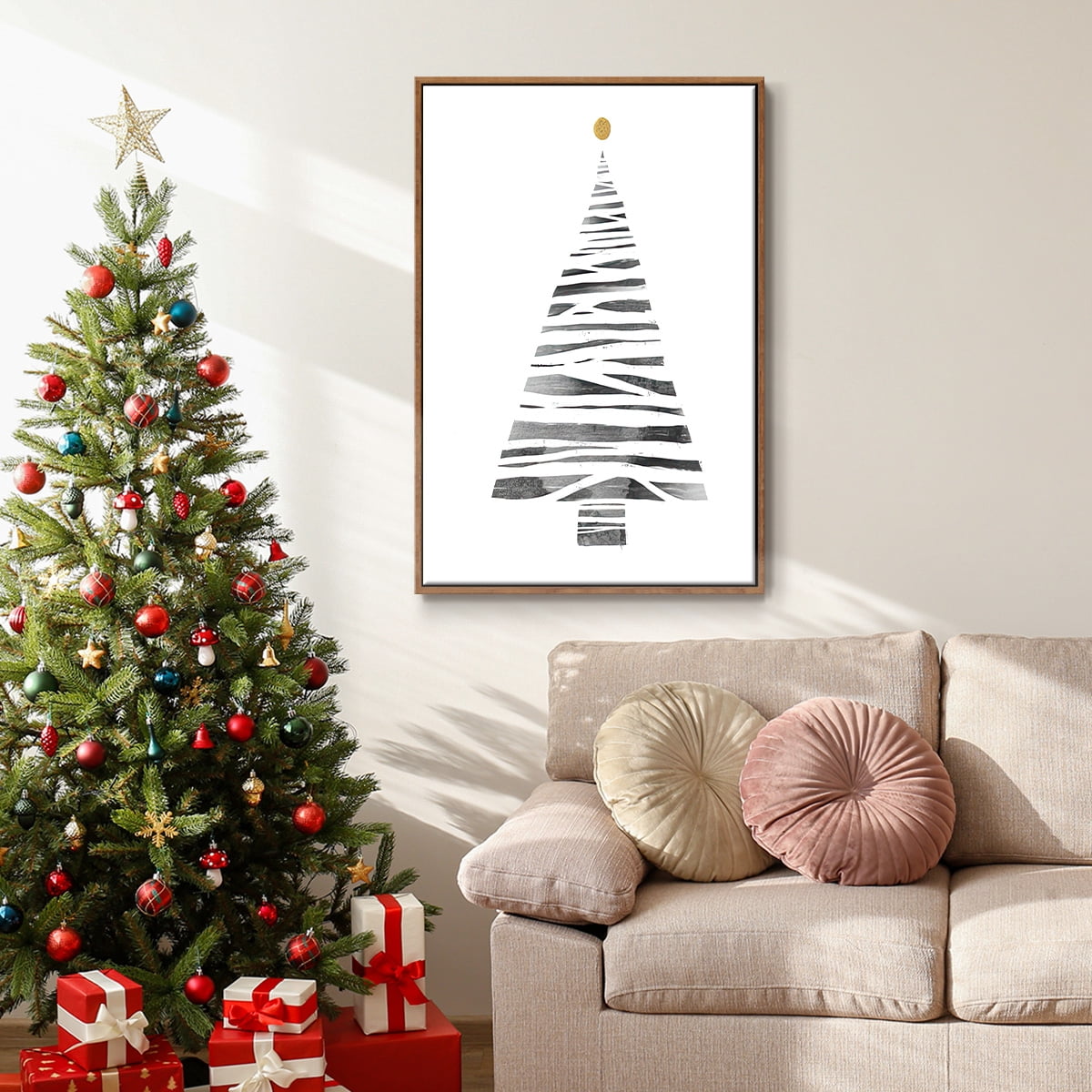 Christmas Tree I - Framed Gallery Wrapped Holiday Canvas - 25 x 37 - Rosewood Frame