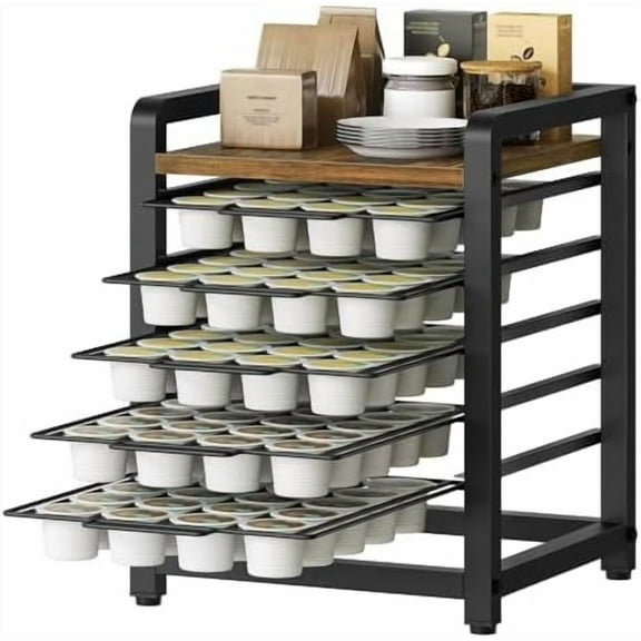Coffee Pod Drawer Holder, 5-Tier Coffee Pod Organizer, 100 Pods Capacity, Small Desktop Storage Rack for K-Cup, Space Saving, for Kitchen, Living Room, Cafe, Rustic Brown KH05BR