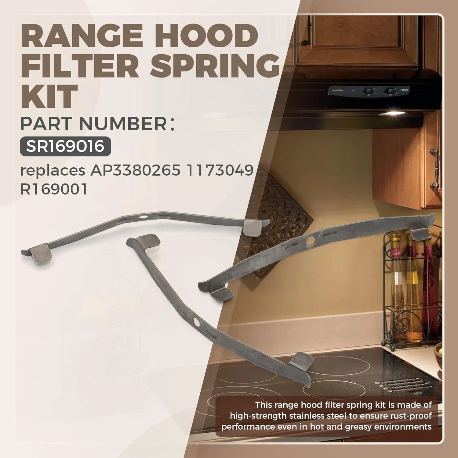 SR169016, Aluminum-Filter-Spring, Range Hood Filter Mounting Spring Kit Compatible with Broan, Nutone, Kenmore Vent Hood, Replaces AP3380265, 1173049, R169001, Pack of 3