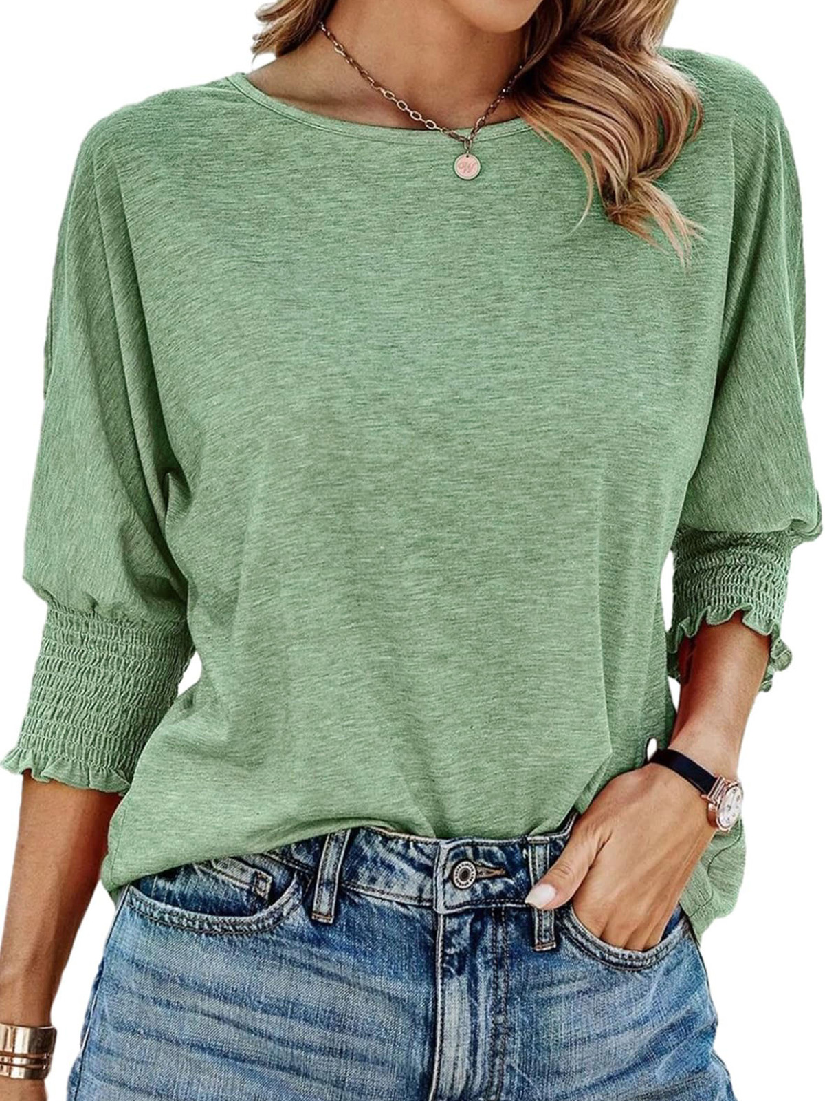 UVN Women's 3/4 Sleeve Crew Neck Summer Blouse photo 1