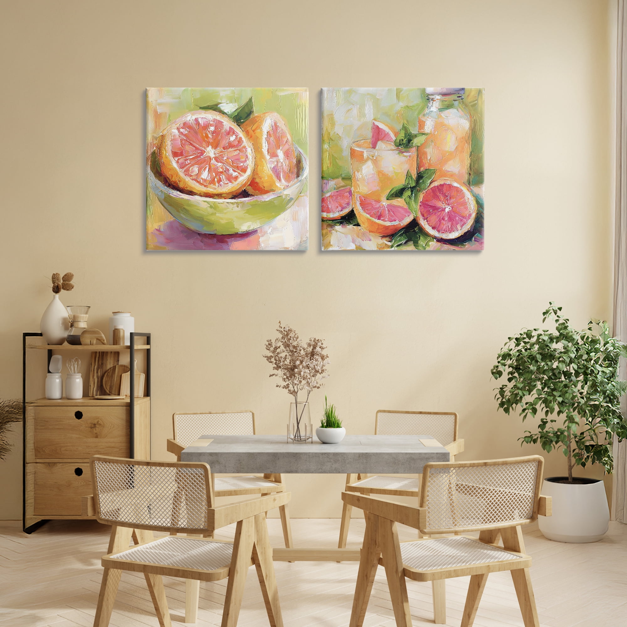 Stupell Industries Grapefruit Drinks & Fruits 2 Piece Canvas Wall Art Set, design by Riley B