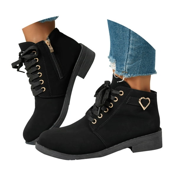 Mepaouo Ankle Boots for Women Lace up Dress Short Booties Suede Ladies Winter Walking Slip on Boots