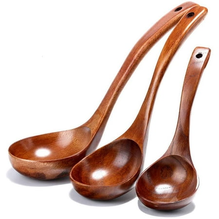 

Wooden Soup Spoons Spoons Natural Wooden Ladle Long Handle Spoon 3Pcs Wood Kitchen Utensilt