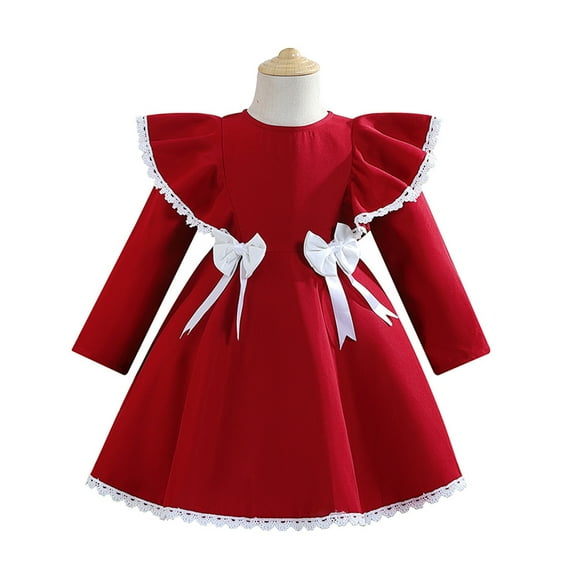 Odeerbi Girls Christmas Dress Toddler Girls Clothes Velvet Dresses Princess 2025 Long Sleeve A-Line Skater Dress Christmas Party Weddings Dress Red 4-5 Years