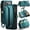 Green, variant on For iPhone 17 Pro Crossbody Wallet Case, with 10 Card Slots, Zipper RFID Blocking Pocket and Magnetic Flip Folio 3-in-1 PU Leather Wristlet Shoulder Strap Case,Black