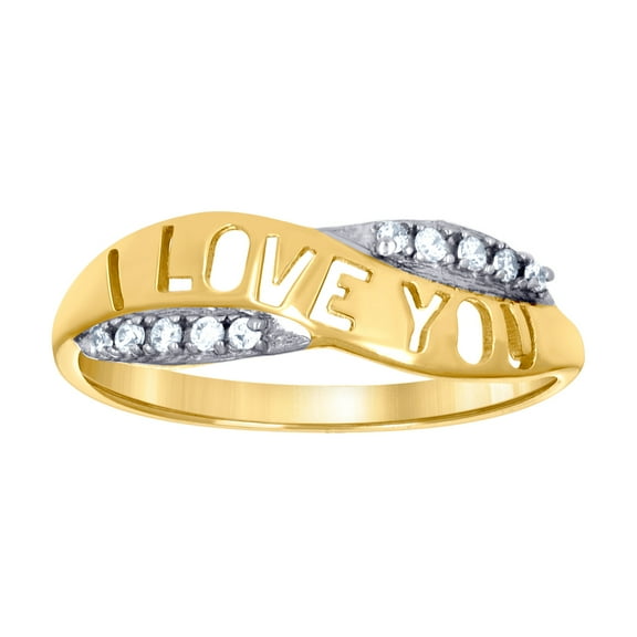 10k Two-tone Gold Womens Cubic Zirconia I Love You Ring 5.5x1.7mm Wide Statement Ring for Women