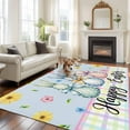 thumbnail image 2 of Large Area Rugs for Living Room Bedroom, Easter Bunny 5'x8' Rug Washable Carpet Runner Indoor Outdoor, Spring Watercolor Polka Dot Flower Plaid Blue Non Slip Floor Mats Rug for Kitchen, Bathroom, 2 of 8