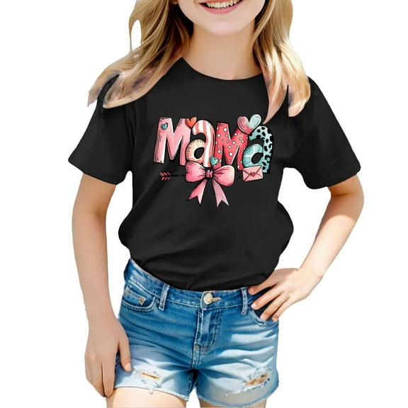 Hienoo Infant Girls Mother's Day T-Shirt Letter Print Short Sleeve T Shirt, Sizes 1-9