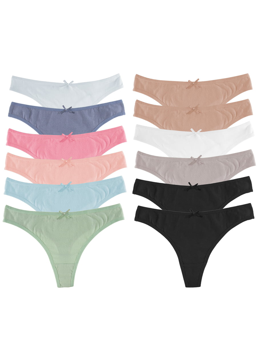 Women Cotton Low Rise Soft Breathable T-Back G-String Thong Panties Multi Packs