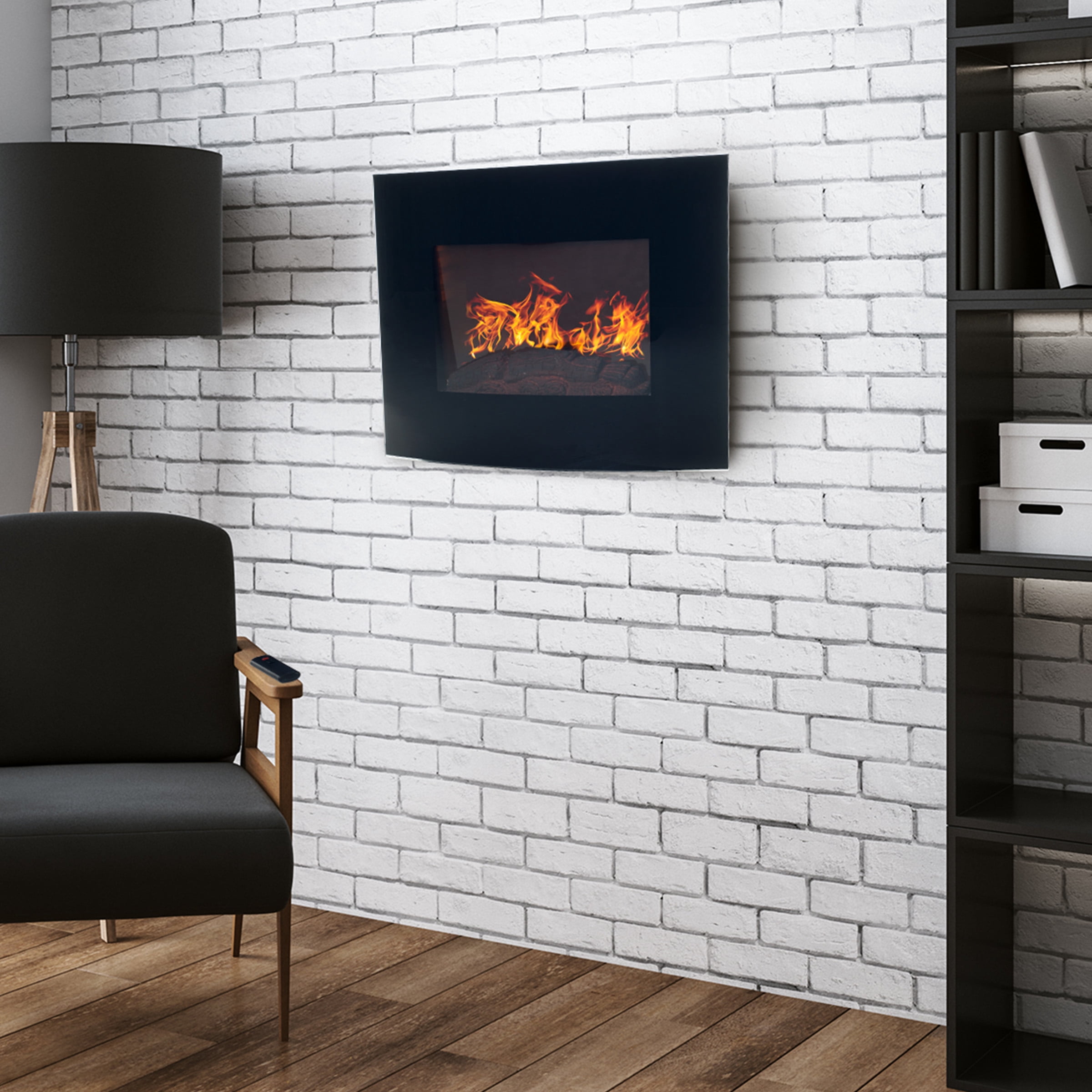 Northwest Wall-Mount Electric Fireplace Heater with Remote Control (Black)
