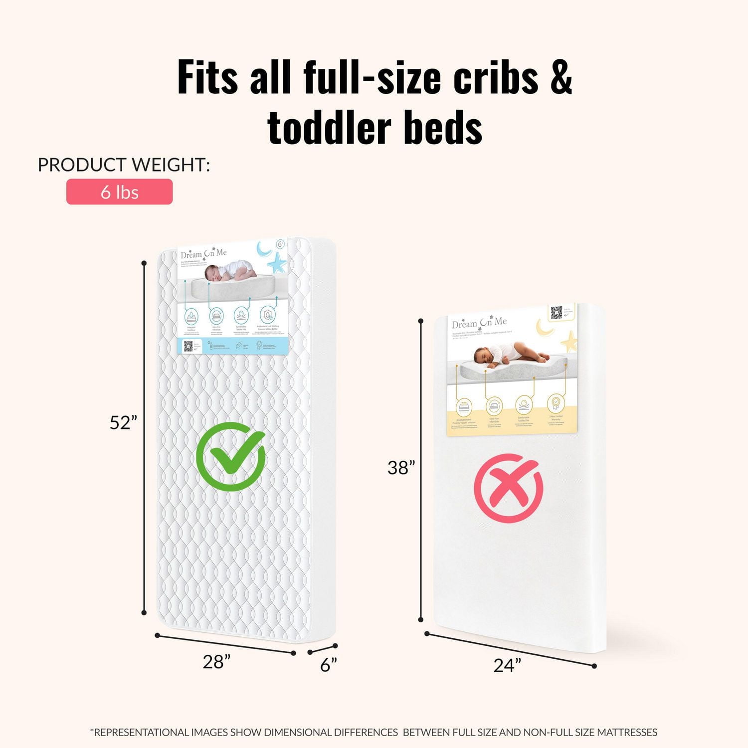 Dream On Me Breathable 6" Full Size Firm Foam Crib and Toddler Bed Mattress, Model #BR-6E6CL