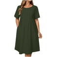 thumbnail image 2 of Ayolanni Cotton Linen Casual Dresses for Women Under $15 Green Knee-Length Short Sleeve Solid Dresses Junior Dresses L, 2 of 9