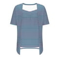 thumbnail image 6 of Womens Fake Fake Two-Piece Tops Boat Neck Blouse Short Sleeve T-Shirts Striped Top Front Pleated Layered T Shirt 2025 Trendy Casual Tees Ladies Chic Summer Top, 6 of 7