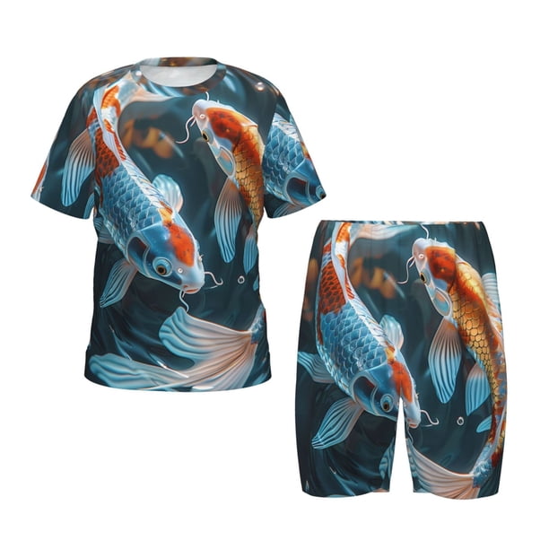 Balery Cute Koi Fish Serenity Conjunto de Pijama Infantil de Manga Corta con Estampado – Ropa de Dormir de Algodón Suave-3X-Large