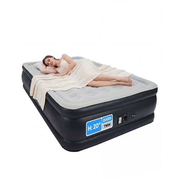 Queen Air Mattress with Built-in Pump – 600 LBS, 20" Height, 40 Coils – 3-Minute Inflation, Portable Blow Up Bed – Home, Camping, Guests