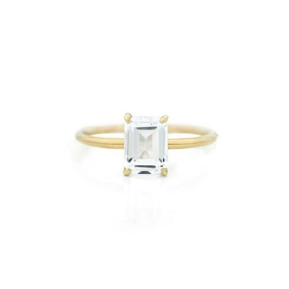 2.5ct. 9X7mm Emerald Cut Natural White Topaz Engagement Ring, 925 Silver Ring, Octagon Solitaire Wedding Ring, Anniversary Gift, Women Ring Jewelry.
