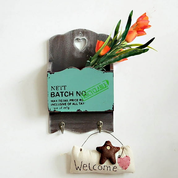 OUNONA Blue Wall Storage Shelf with Vintage Design for Decoration and Small Items Organization 10.5 x 5.5 x 3.5 Inches