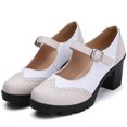 thumbnail image 2 of DADAWEN Chunky Mid-Heel Platform Mary Jane Pumps for Women Square Toe Oxfords Dress Shoes Pink/White 6.5 US, 2 of 6