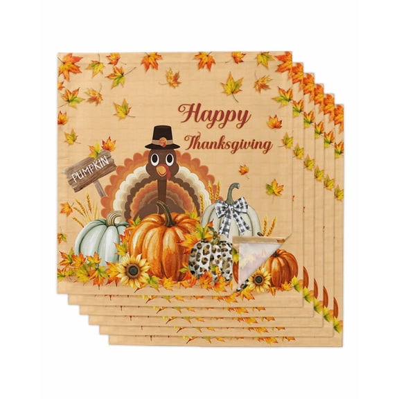 Thanksgiving Cloth Napkins Set of 6 Reusable Dinner Napkins, Orange Maple Leaf Pumpkin Harvest Fall Cocktail Napkin Washable Table Napkins for Wedding/Holiday Party/Baby Shower 20"x20"
