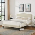 thumbnail image 2 of Javlergo Queen Size Platform Bed Frame, Upholstered Bed Frame with Adjustable Headboard, No Box Spring Needed, Wooden Slats Support, Mattress Foundation, Beige, 2 of 8