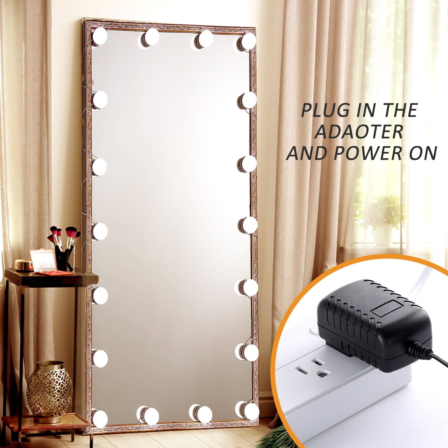Éclairage Vanity Hollywood 16 LED Dimmables - 10 Niveaux + 3 Couleurs - USB - Miroir Non Inclus - Blanc