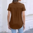 thumbnail image 5 of Womens Tops Dressy Casual Blouse Shirts Short Sleeve Zip Front Business Tops for Women Work Summer Tops Brown M, 5 of 5