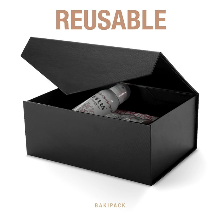 BAKIPACK Gift Box with Lid, Black Gift Box for Father's Day, 9x6.5x3.8 inches