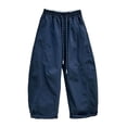 thumbnail image 7 of Qingpeng Girls Wide Leg Pants High Waist Drawstring Striped Cuffs Lightweight Wrinkled School Outdoor Casual Spring Summer Long Pants for Kids, 7 of 7