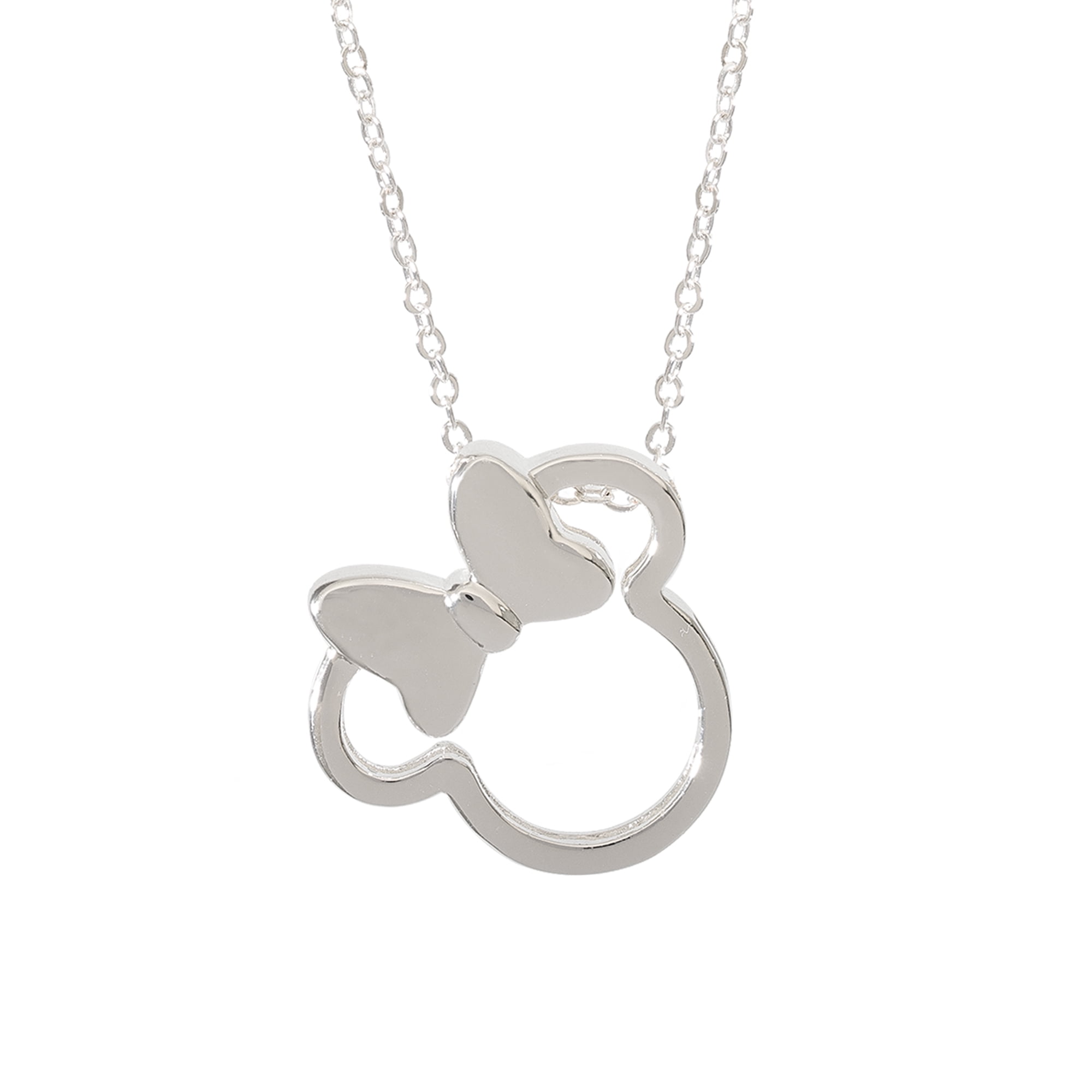 Disney Minnie Mouse Women's Silver Plated Silhouette Minnie Pendant Necklace 18'
