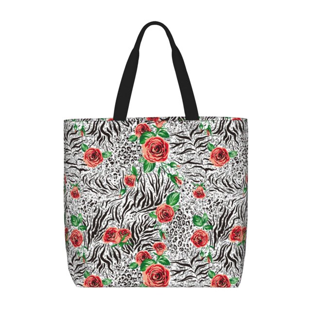 Fotbe Roses Mixed Zebra 1 Bolsa Tote con Estampado para Mujer, Bolsos con Cremallera, Bolsa de Hombro Casual de Gran Capacidad con Bolsillos Internos