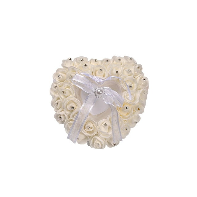 Xingzhi Heart-shape Ring Pillow Delicate Small Rings Box Romantic Wide Application Holder Container Wedding Valentine Displaying White