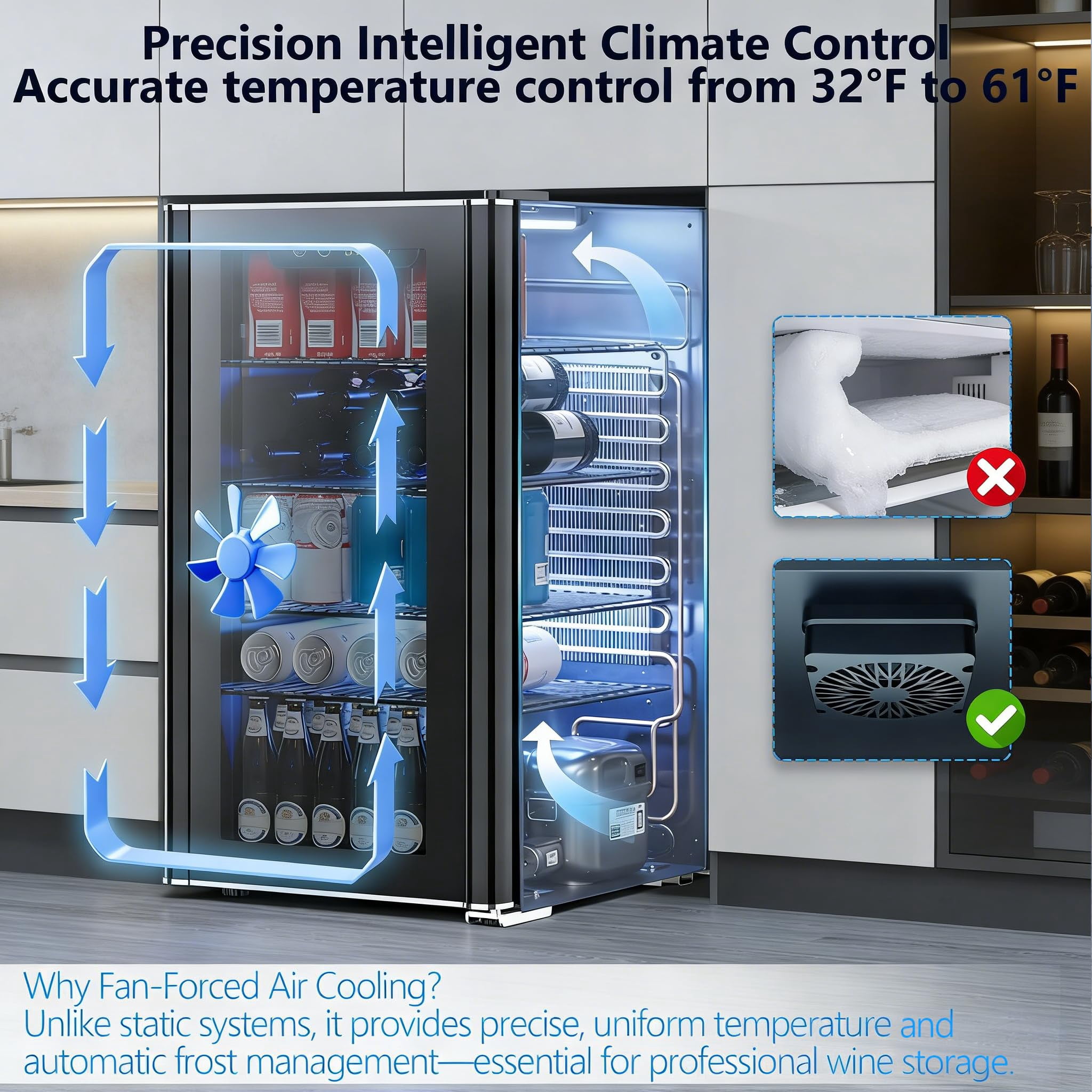 Auseo 130 Can Beverage Refrigerator, Mini Fridge with Glass Door and Digital Touch Screen, Adjustable Drink Cooler for Office/Kitchen/Bar