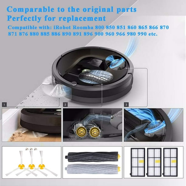 Accueil Accessoires Pièces pour iRobot Roomba 800 805 900 960 966 980, Kit  de filtres et brosses de rechange pour aspirateur robot 