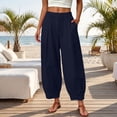 thumbnail image 2 of Vynhevius Women Summer Solid Pleated Barrel Cropped Pants, Elastic High Waist Loose Pocket Ankle Trousers, Versatile Vacation Loungewear Bottoms, 2 of 6