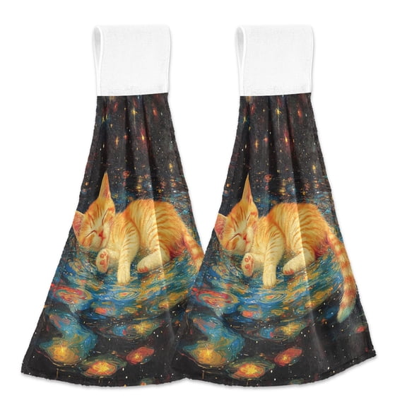 BZSMCE Hanging Hand Towels Fashion Bunny's Colorful Harvest Pattern 2-Pack - Velcro Style Bathroom Kitchen Towels
