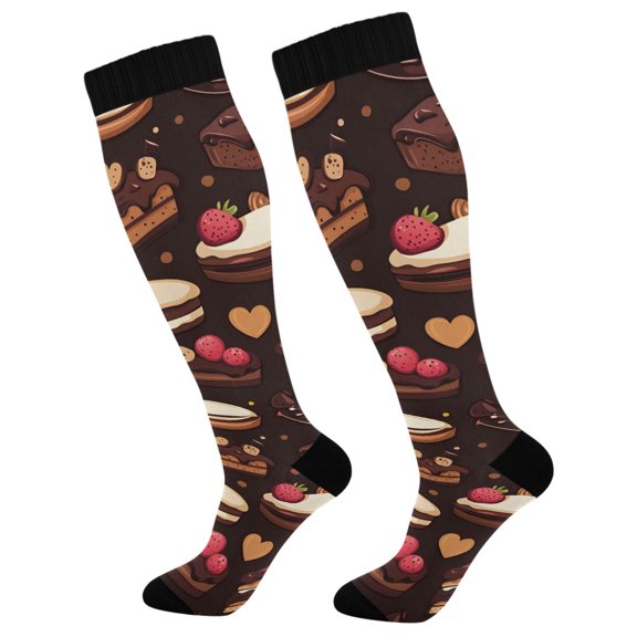 FORMRS Womens Knee High Socks Casual Long Thick Travel Daily Wear, 1 Pair, Sweet Cakes