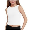 thumbnail image 2 of LYHaoo Girls Tank Tops Kids Athletic Tank Ribbed Knit High Neck Crop Tops For Gym Yoga Girls Tshirts Sizes 13-14 Years White, 2 of 5