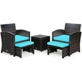 thumbnail image 1 of Gymax 5PCS Rattan Patio Furniture Set Chair & Ottoman Set w/ Turquoise Cushions, 1 of 5