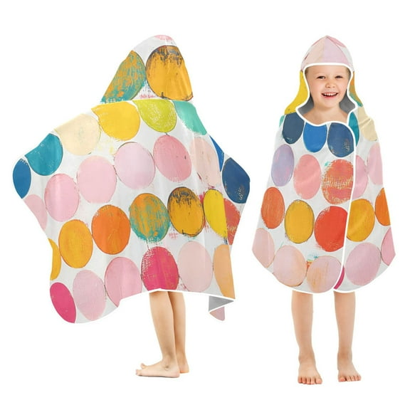 Yayeee Kids Hooded Towels Toddler Soft Absorbent Beach Bathing Wrap 50" x 23.5", Yellow Circles