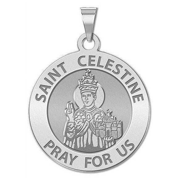 Saint Celestine Religious Medal - 2/3 inch Size of Dime, Sterling Silver