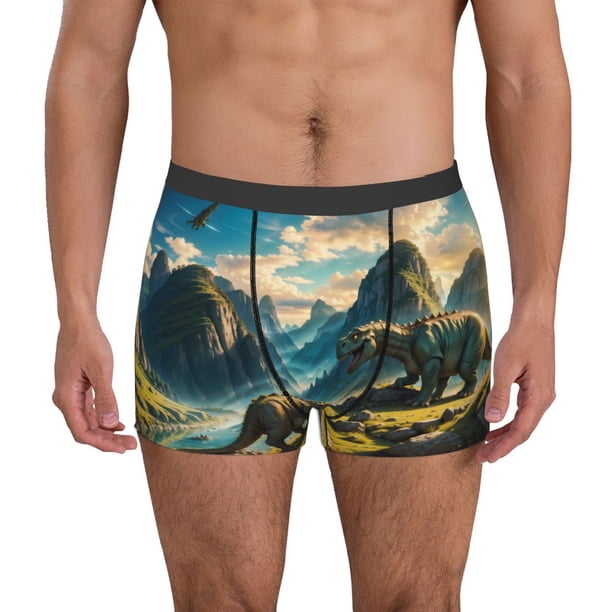 Balery Valley River Dinosaur Calzoncillos bóxer para hombre, ropa interior de algodón suave y transpirable con cinturilla de nailon-XX-Large