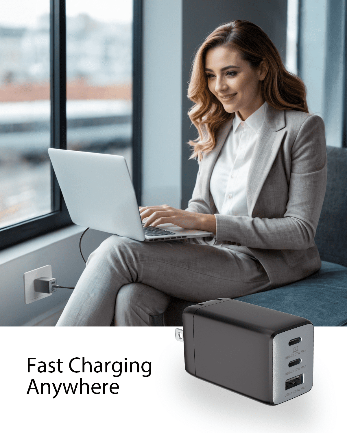 wegear 67W Multi-Port USB C Charger GaN Fast Charger Type C Block 3 in 1 Fast Wall Charger plug,Black