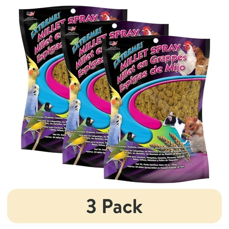 (3 pack) F.M. Brown's Extreme Spray Millet Treat 16 Oz For Parakeets, Cockatiels, and Finches
