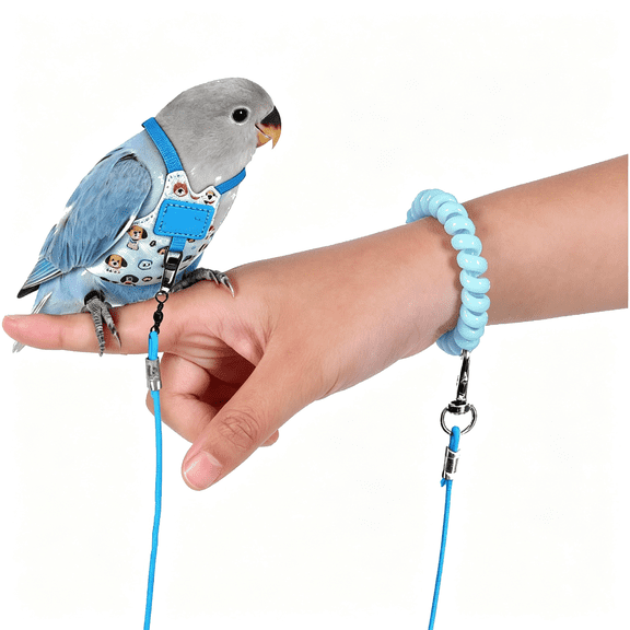 GASTROPOD Bird Harness Leash Set Adjustable Vest Anti-Lost Wrist Strap for Parakeet Cockatiel Conure Lovebird (Anti-Lost Bird Accessories Blue, Budgie 4 * 8Cm / 4G)
