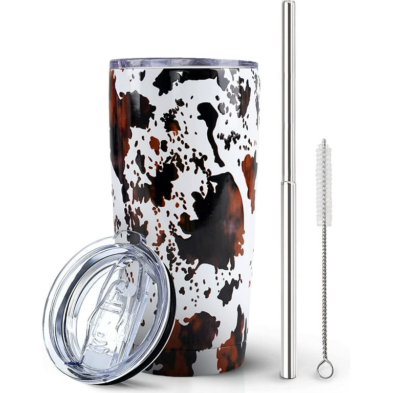 Mhrevyi Cow Print Tumbler with Lid and Straw - 20 oz Insulated Stainless Steel Travel - Cup Cow Stuff Accessories Decor - Double Wall Coffee Mug 