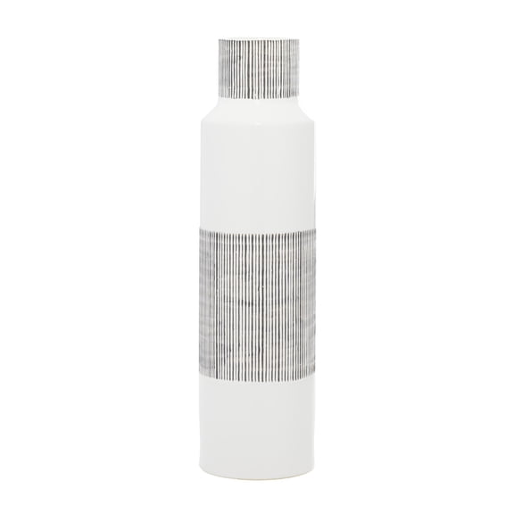 CosmoLiving by Cosmopolitan 22" Handmade White Ceramic Vase with Gray Striped Accents