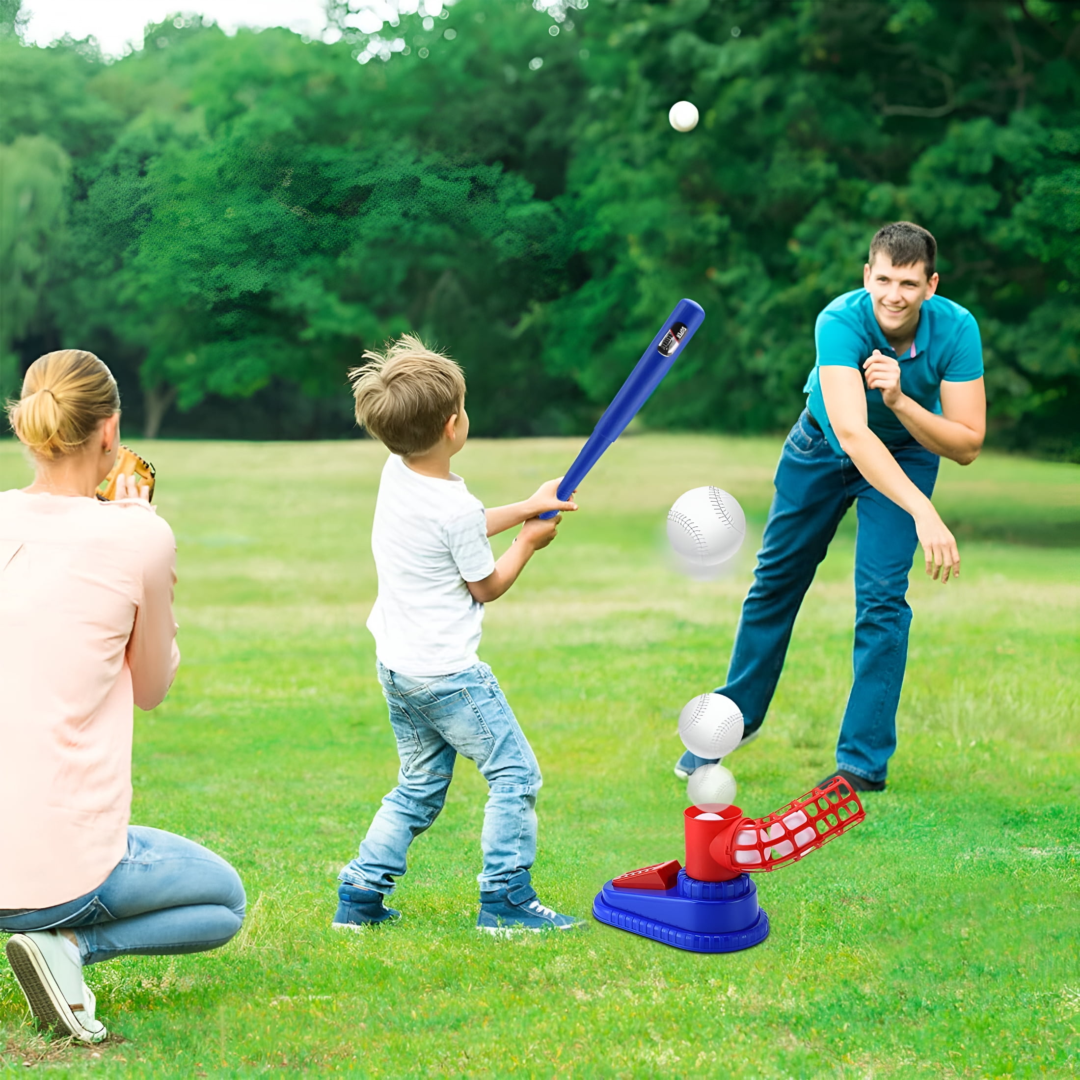 BESTSKY Kids T-Ball Set,Baseball Pitching Machine with Youth Bat,6 Baseballs,Boys + Girls Baseball Toy