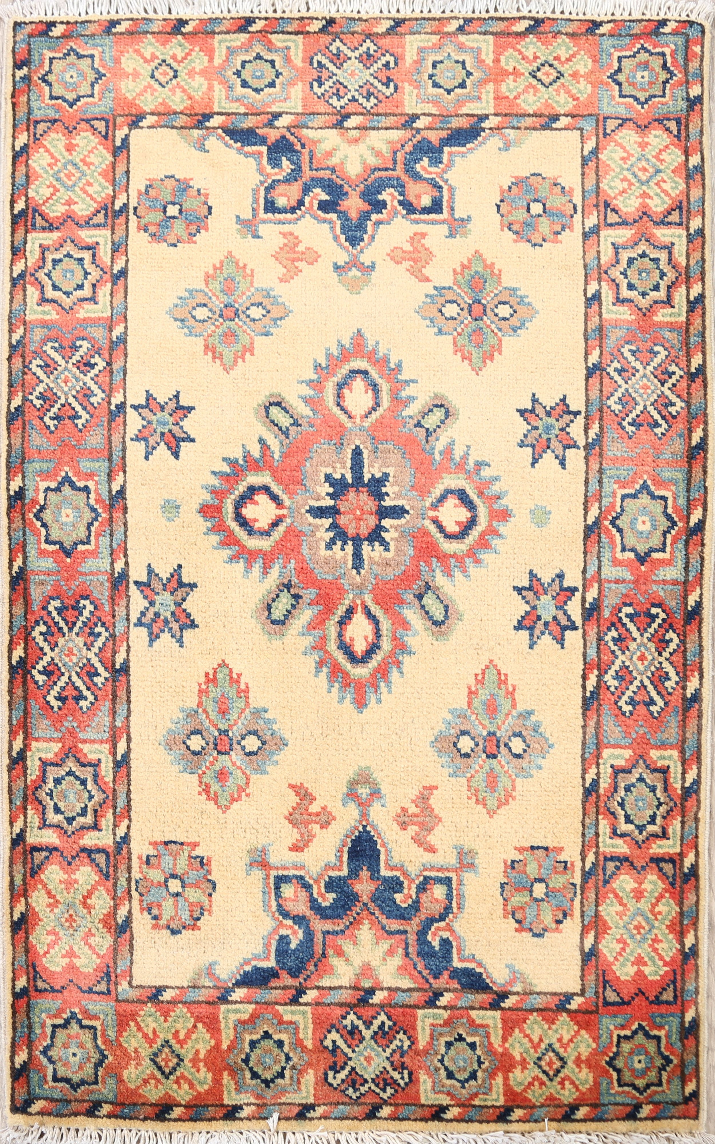 Floral Ivory Super Kazak Oriental Kitchen Size Area Rug HandKnotted