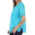 thumbnail image 4 of Sakkas Button Down Embroidered Short Sleeve Semi-Sheer Gauzy Cotton Top / Blouse - Turquoise - Large, 4 of 4