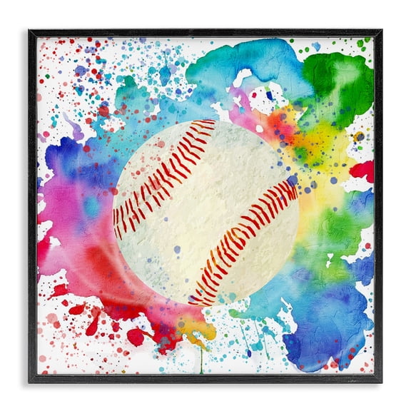 Stupell Industries Contemporary Colorful Splash Baseball Black Framed Giclee Art, 12 x 12, by Kim Allen